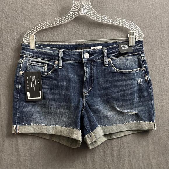 Silver Jeans Women's Size 30/4 Dark Wash Stretch Denim Curvy Suki Mid-Rise Short - Picture 1 of 10